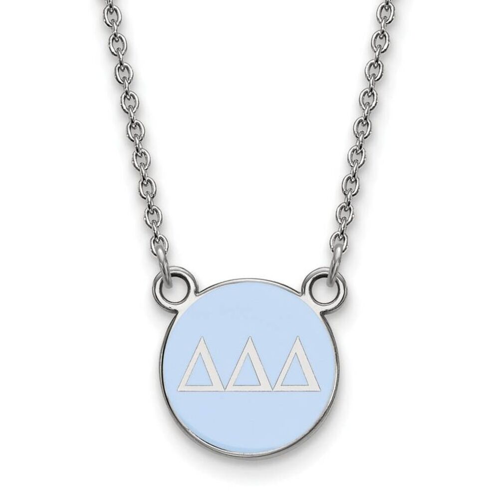 Sterling Silver Delta Delta Delta Small Blue Enamel Disc Necklace